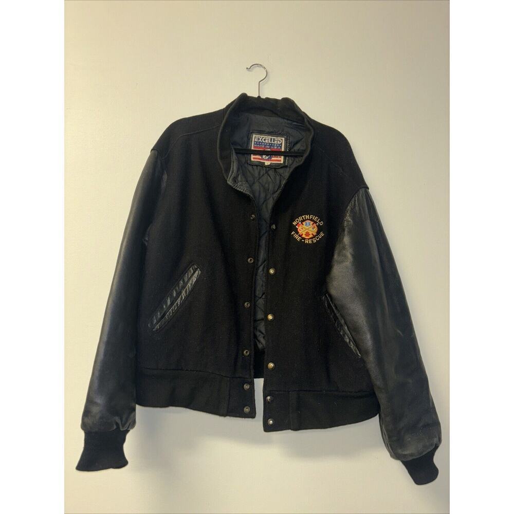 VTG Excelled USA Members Only Mens Leather Jacket Sz Lg Varsity Bomber Letterman
